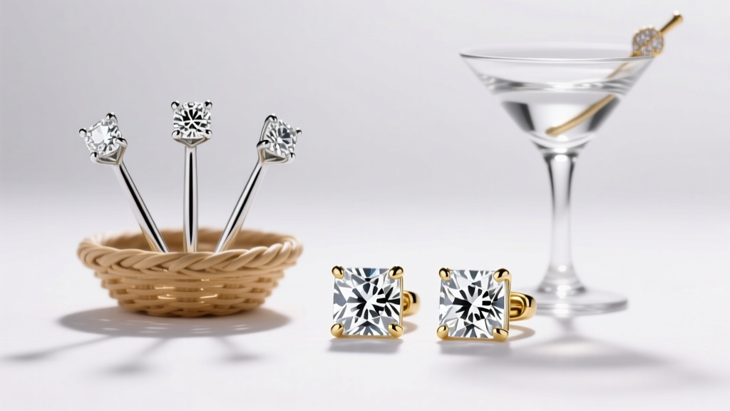 Side profile of a four-prong basket setting next to a three-prong martini setting for square princess cut diamond stud earrings