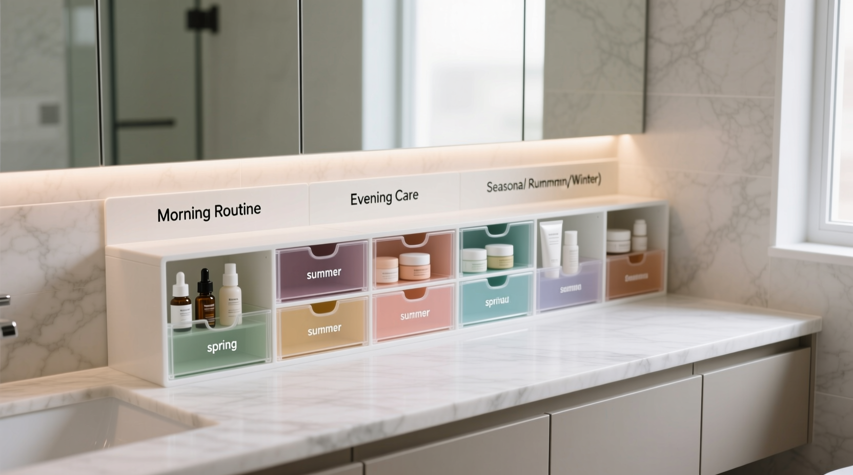 closet organization tips for rotating skincare