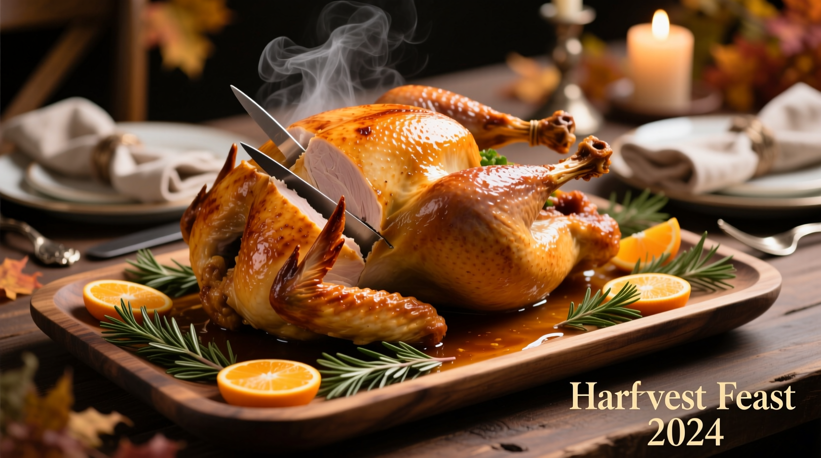 Perfectly roasted 20-pound turkey on serving platter