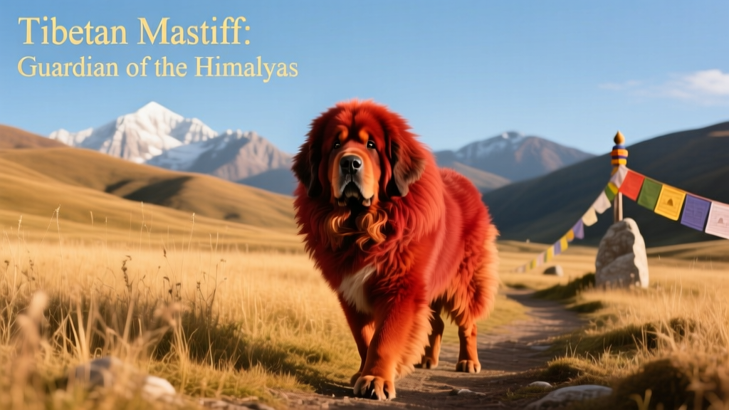red tibetan mastiff in field red
