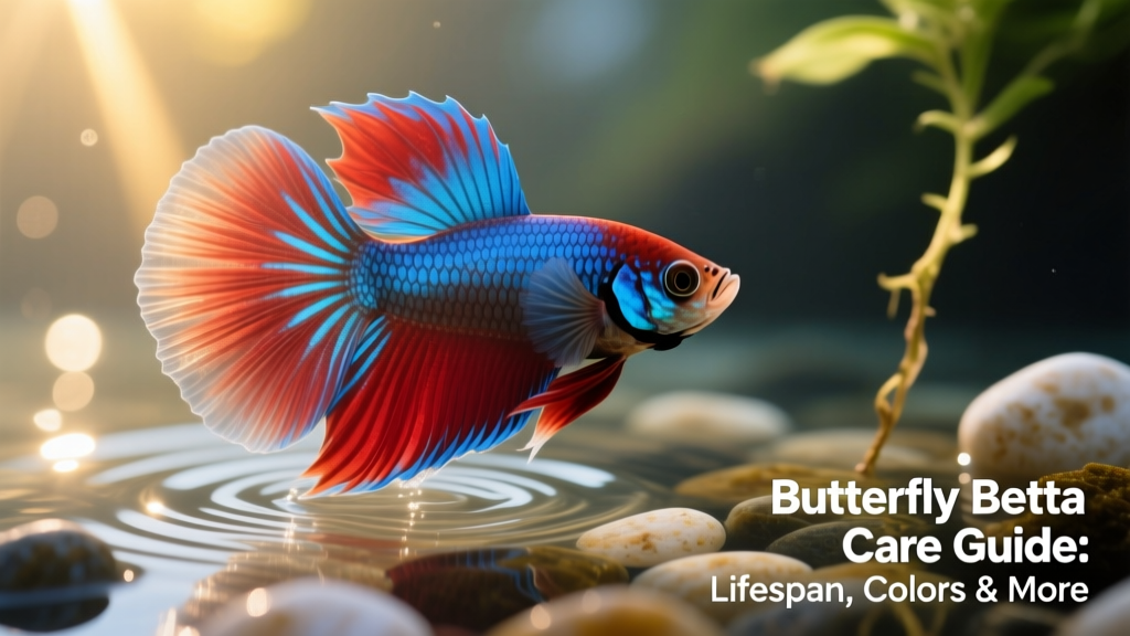 Close-up of a vibrant Butterfly Betta showing clear bi-color patterning on flared delta tail