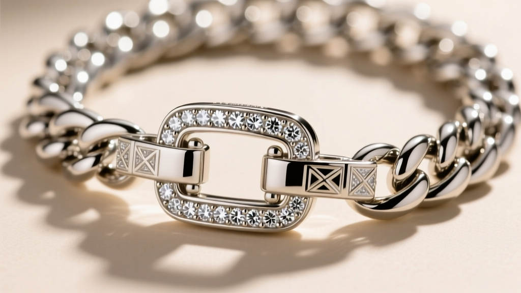 Macro shot of a secure diamond-encrusted box clasp with double safety latch on a thick 12mm iced out Miami Cuban link chain