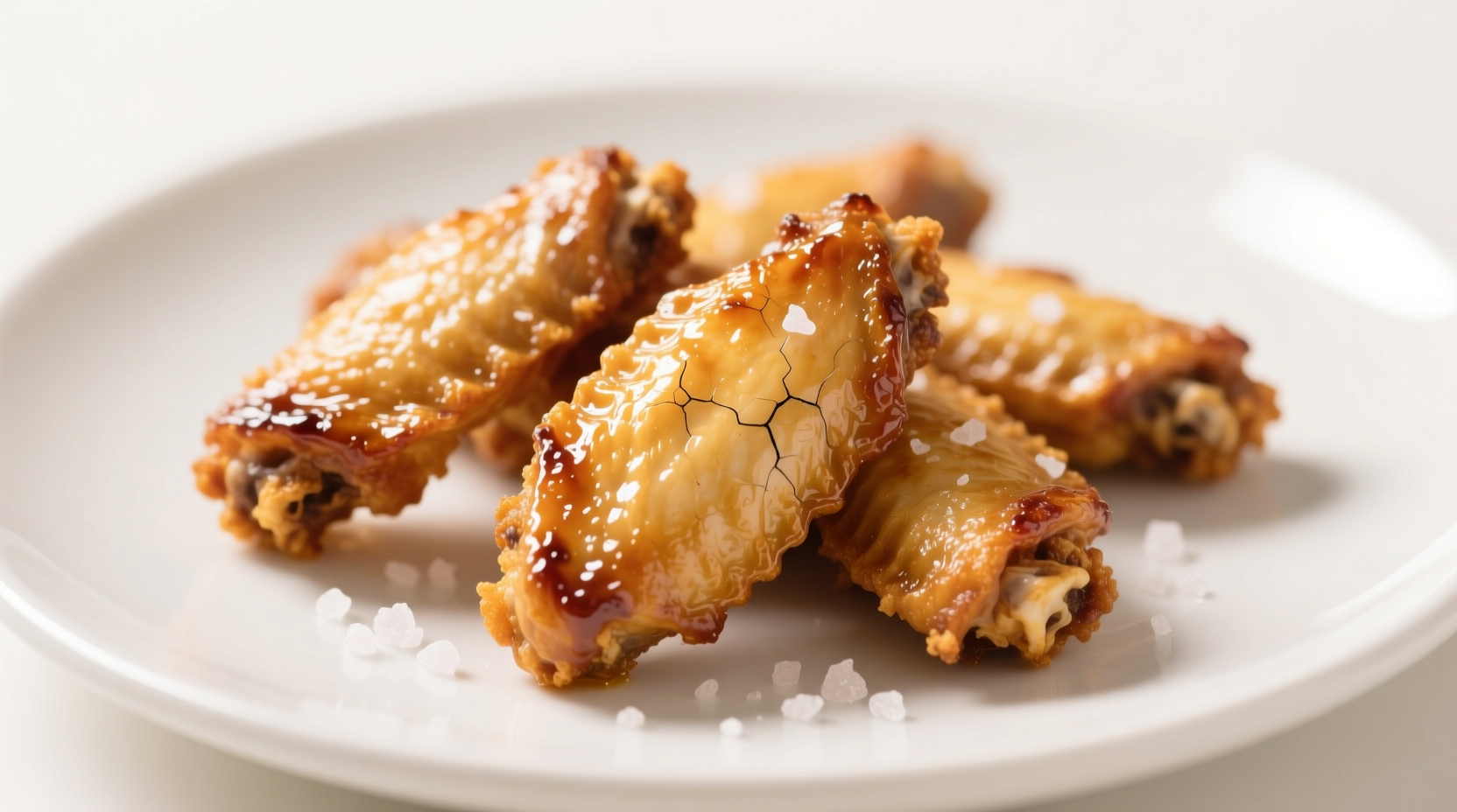 Crispy golden air fryer chicken wings on white plate