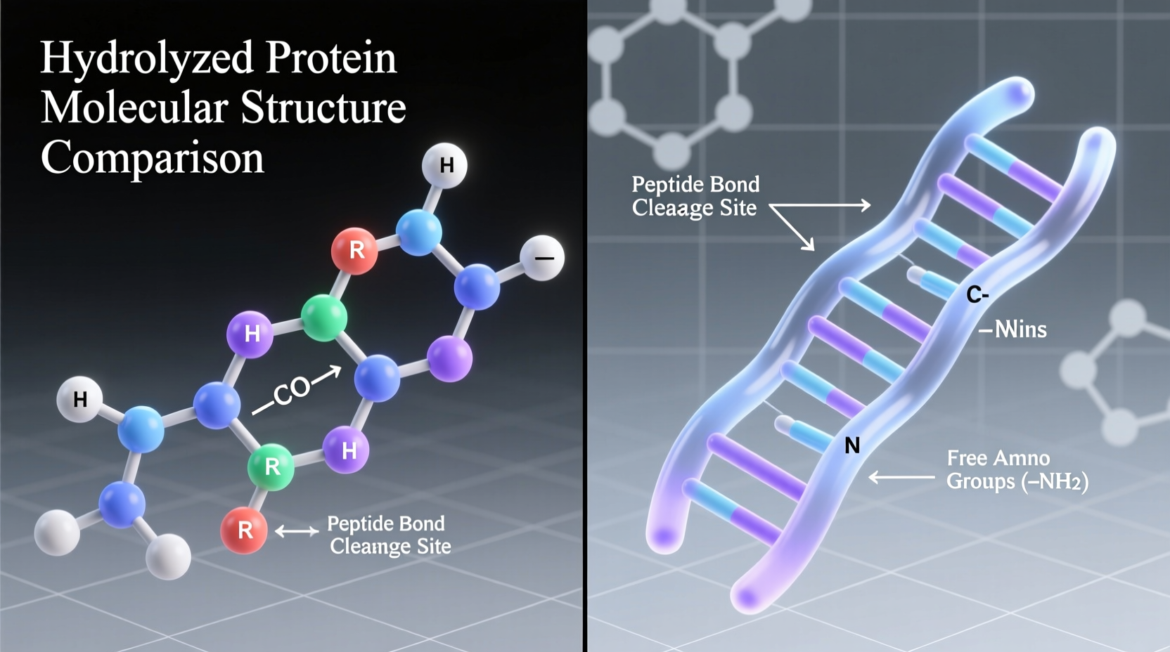 Hydrolyzed protein molecular structure comparison