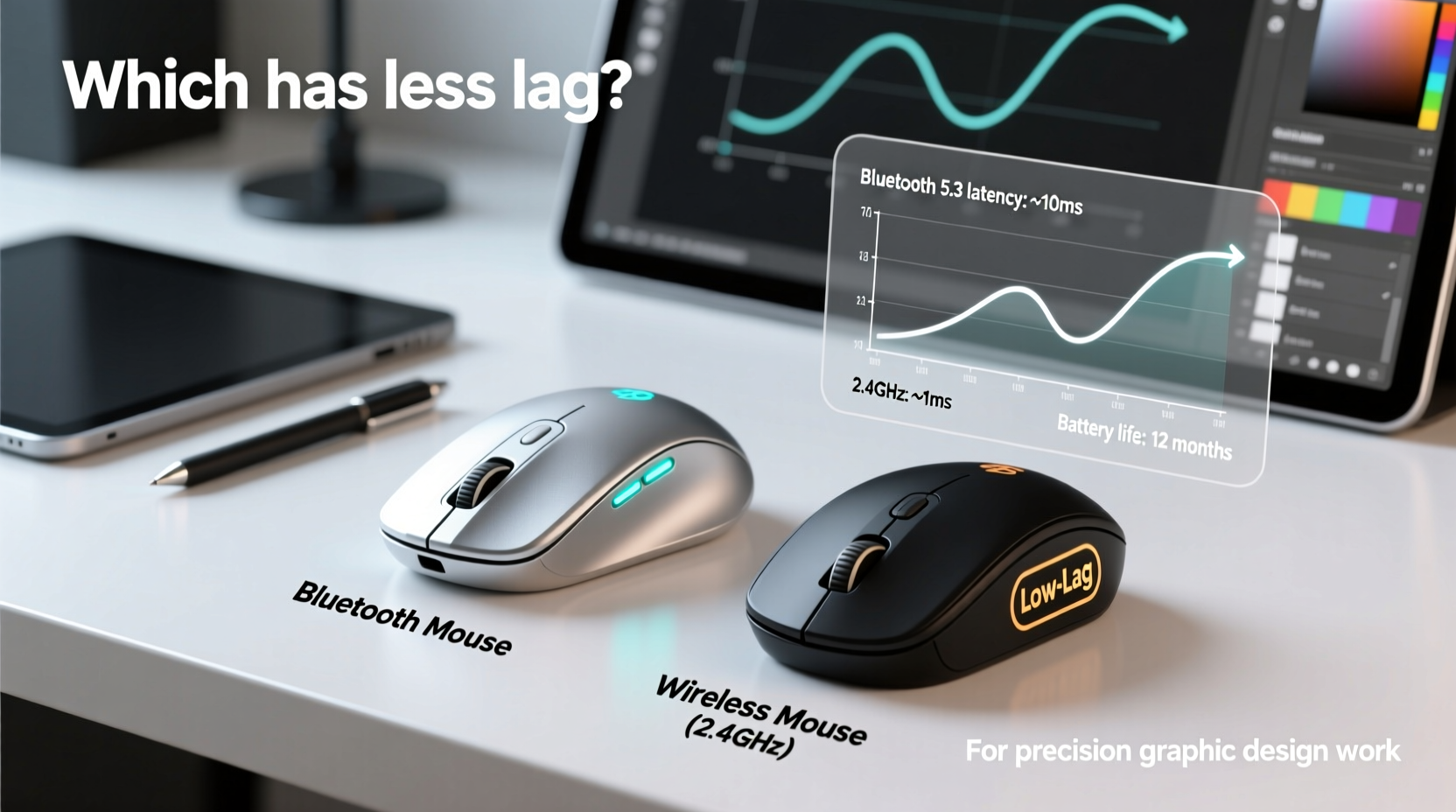 wireless mouse vs bluetooth mouse which has less lag for graphic design