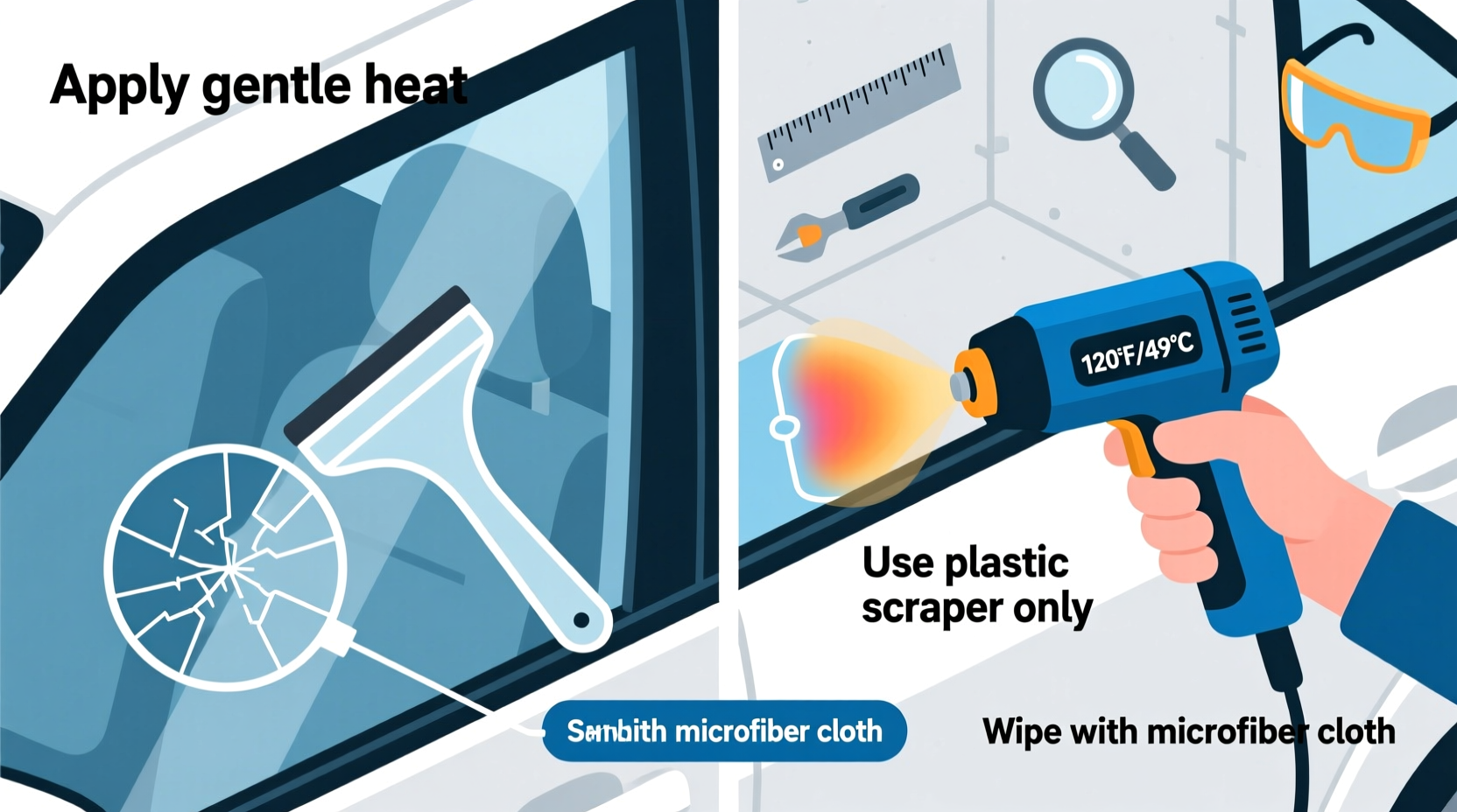 how to safely remove adhesive from car windows without scratching