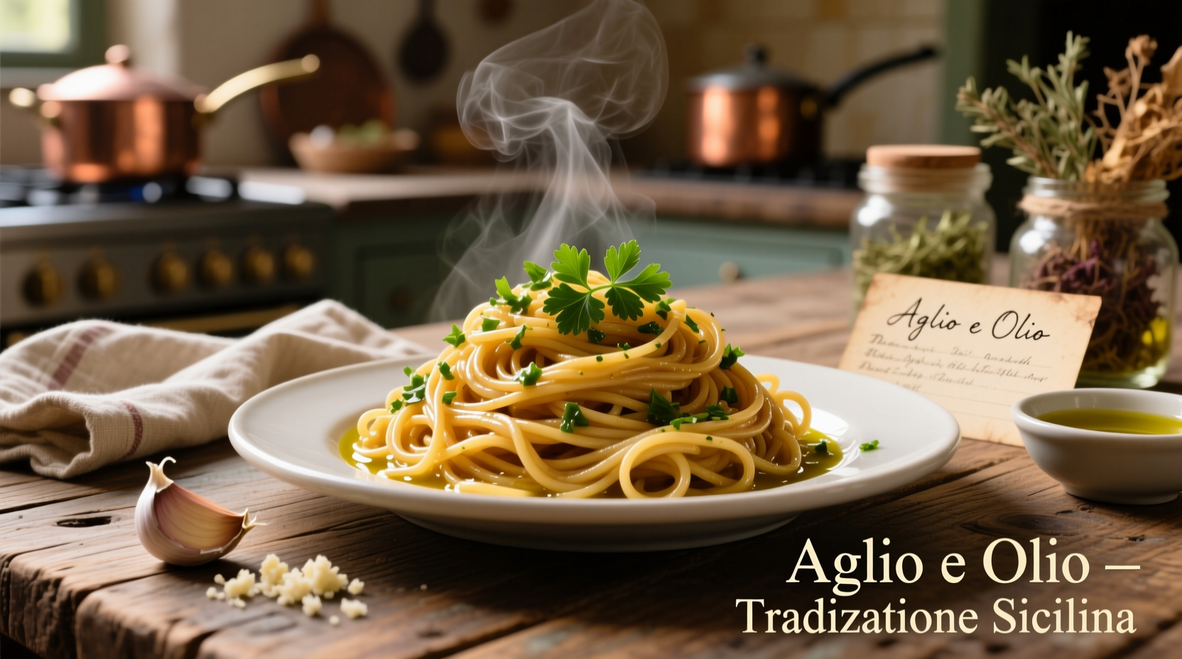 Spaghetti Aglio e Olio with fresh parsley