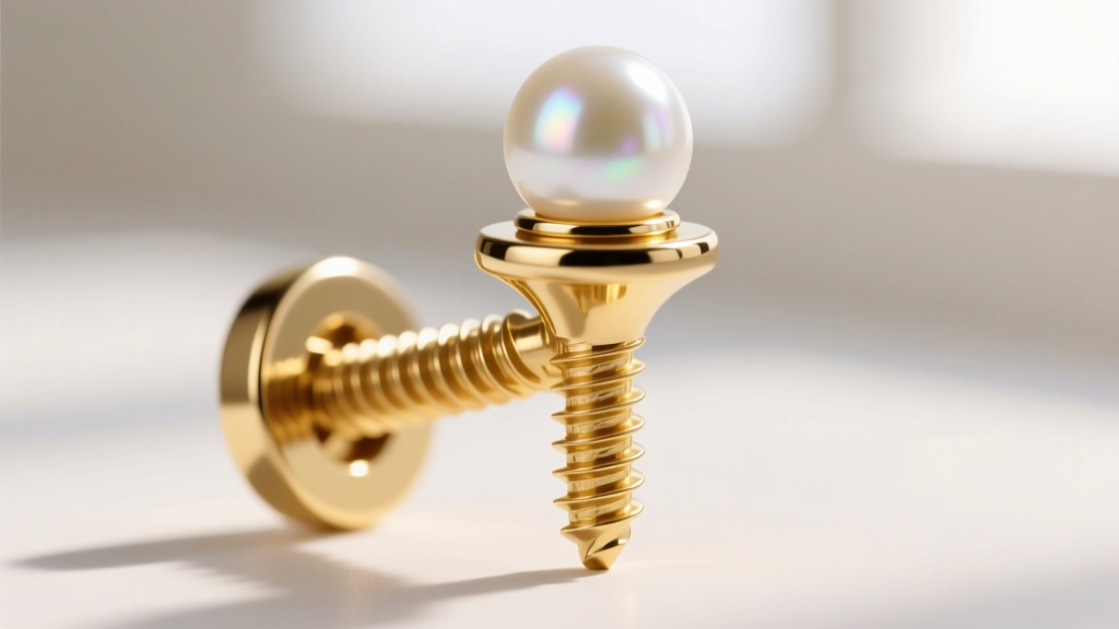 Macro shot of a thick 14k gold post with a threaded screw back, designed to hold heavy pearl studs securely without drooping