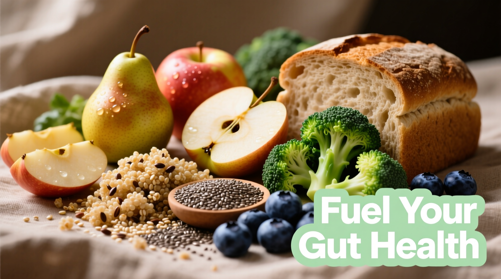 Colorful assortment of high-fiber foods promoting digestion