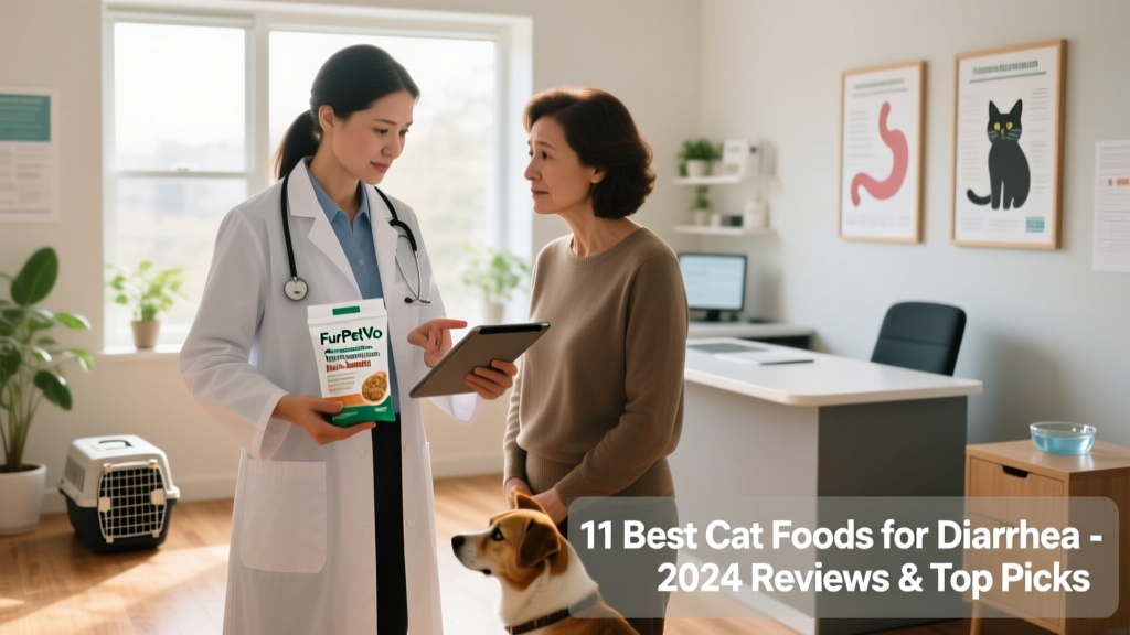 Veterinarian holding a small sample bag of FurPetVo Prescription Multi-Benefit food while reviewing notes with a client