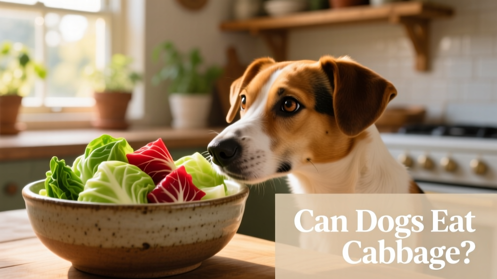 A bowl of steamed green and red cabbage pieces next to a curious dog sniffing it