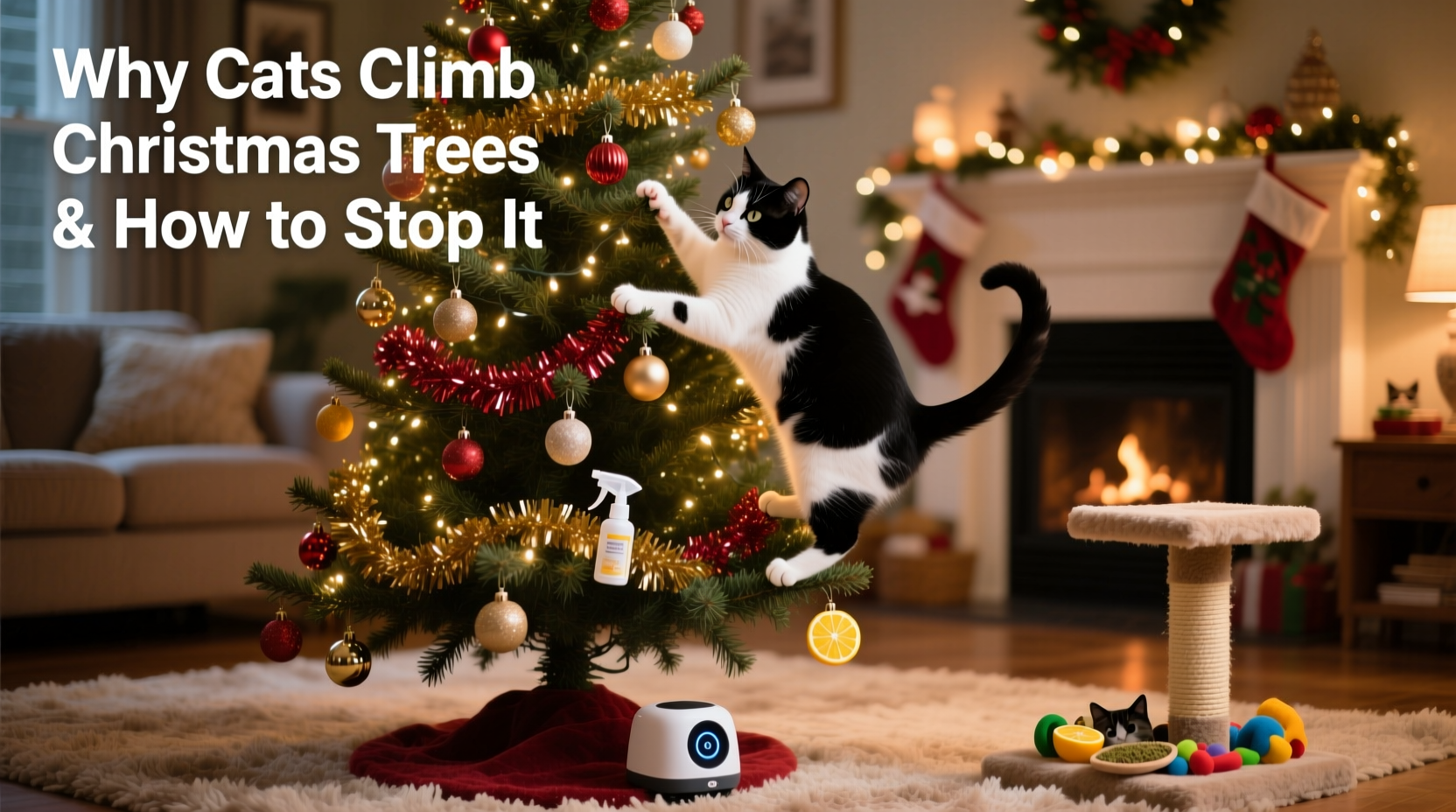 why does my cat climb the christmas tree and how to deter it