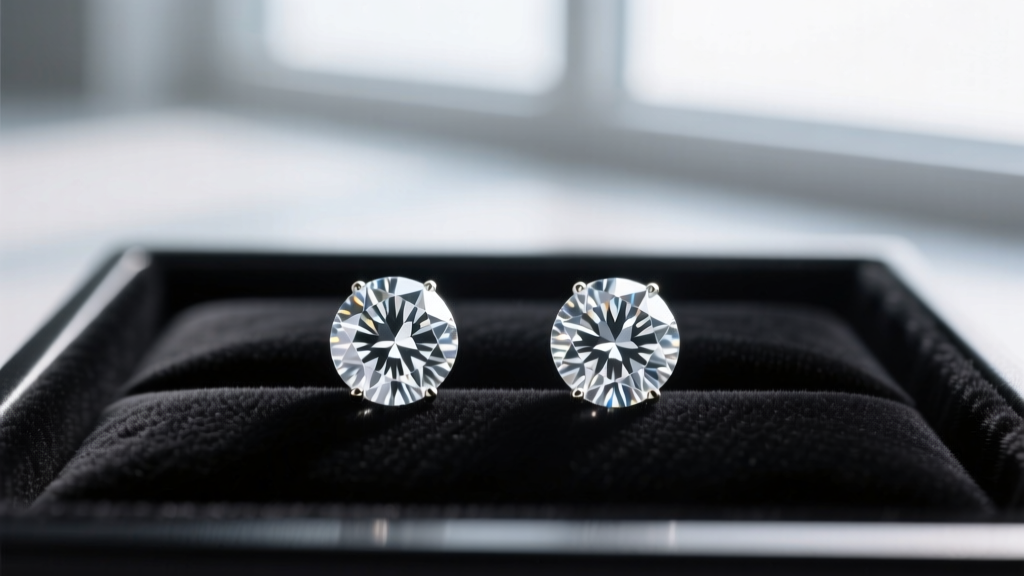 Macro photography of two loose round brilliant diamonds, each weighing 0.12 carats, resting on a black velvet grading tray.