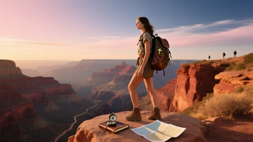 Solo girl traveler posing at the Grand Canyon USA
