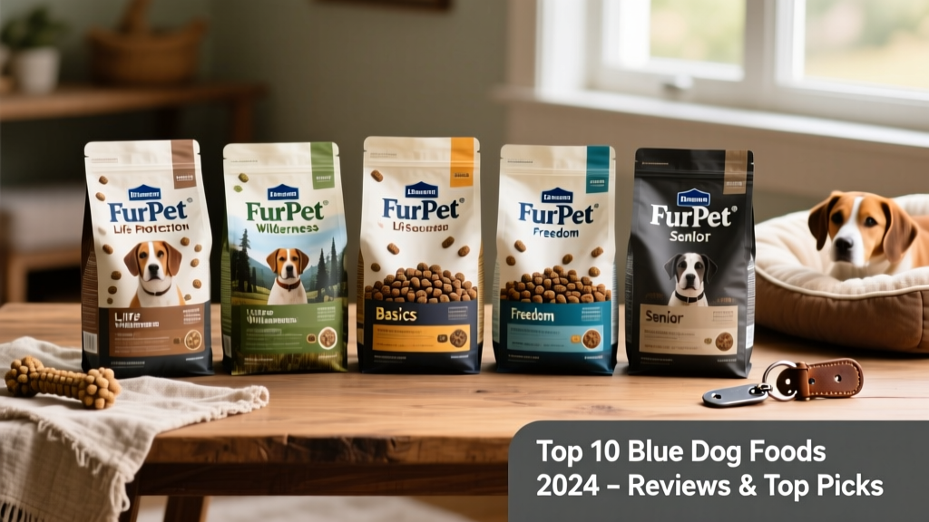Side-by-side comparison of 5 FurPetVo dry food bags—Life Protection, Wilderness, Basics, Freedom, and Senior—with visible kibble texture and LifeSource Bits®