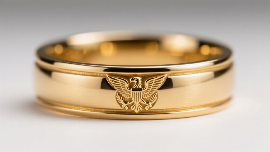 Macro shot of the inside of a vintage 18k gold ring band, revealing a crisp French eagle head hallmark and maker's mark stamp.