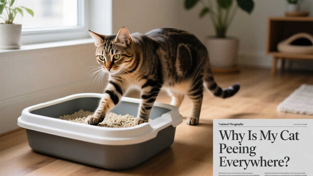 A cat exploring their litter box.