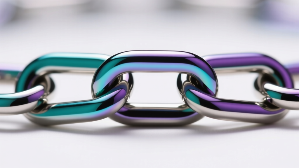 Macro shot of a 1.2mm stainless steel PVD aura chain showing a gradient teal-to-violet color shift under bright studio lighting