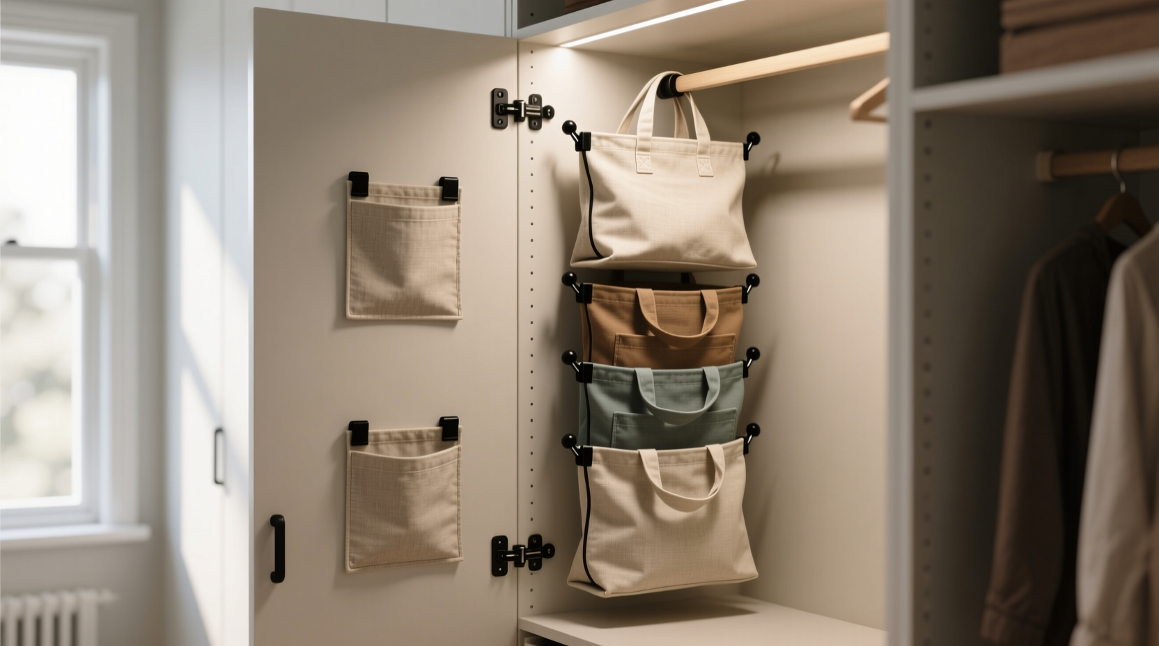 closet organization tips tote bags in door pockets