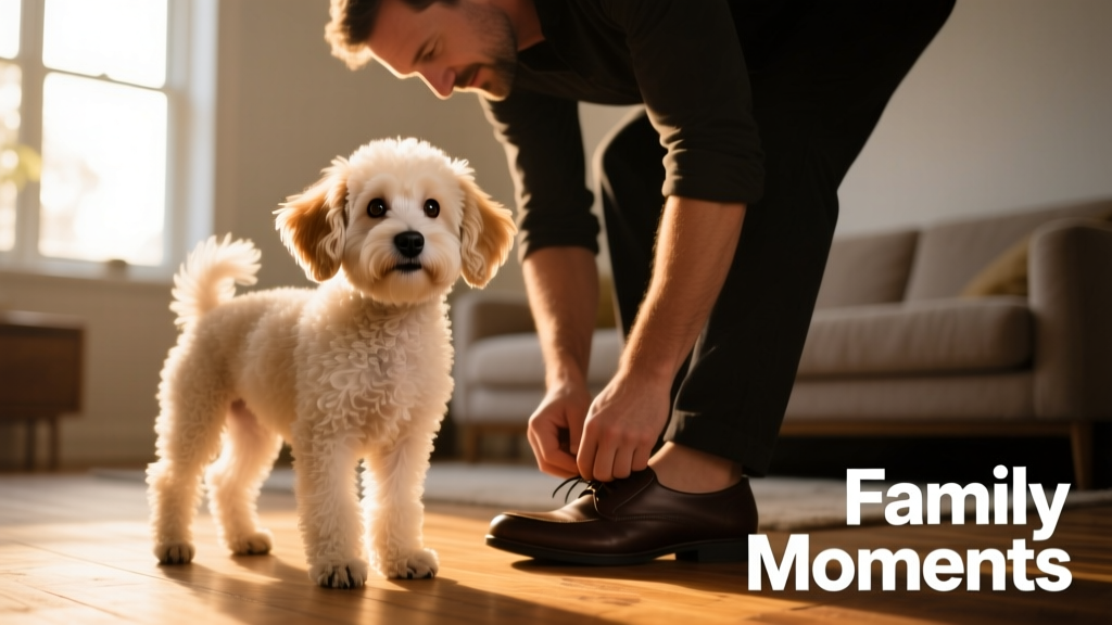 Poodle Bichon Mix’s Confused Look Over Dad Putting on His Shoes Is Too Funny