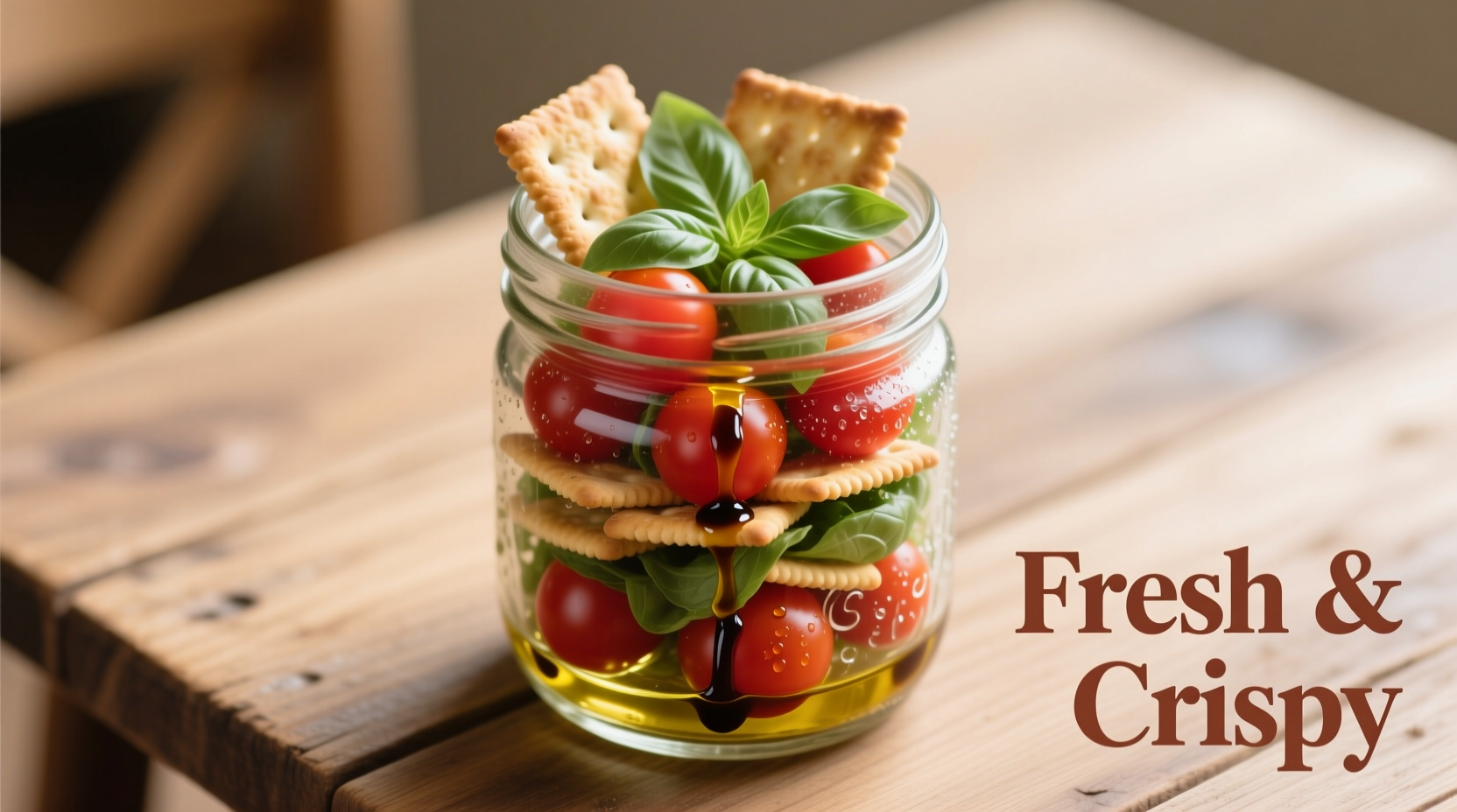 Fresh tomato and cracker salad in mason jar