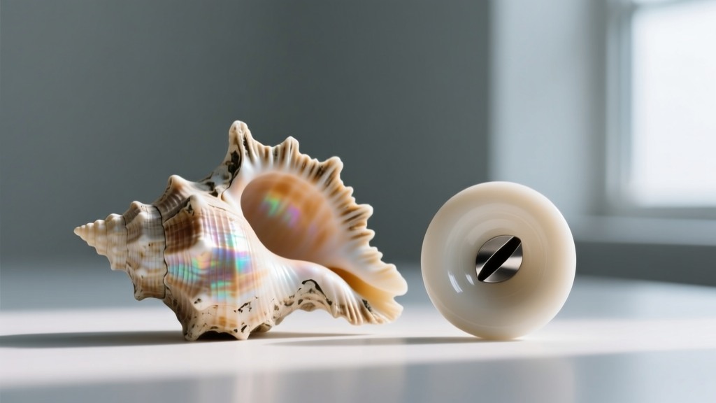 Macro view comparing a genuine ocean-tumbled cone shell fragment next to a machine-drilled imitation with uniform round edges.
