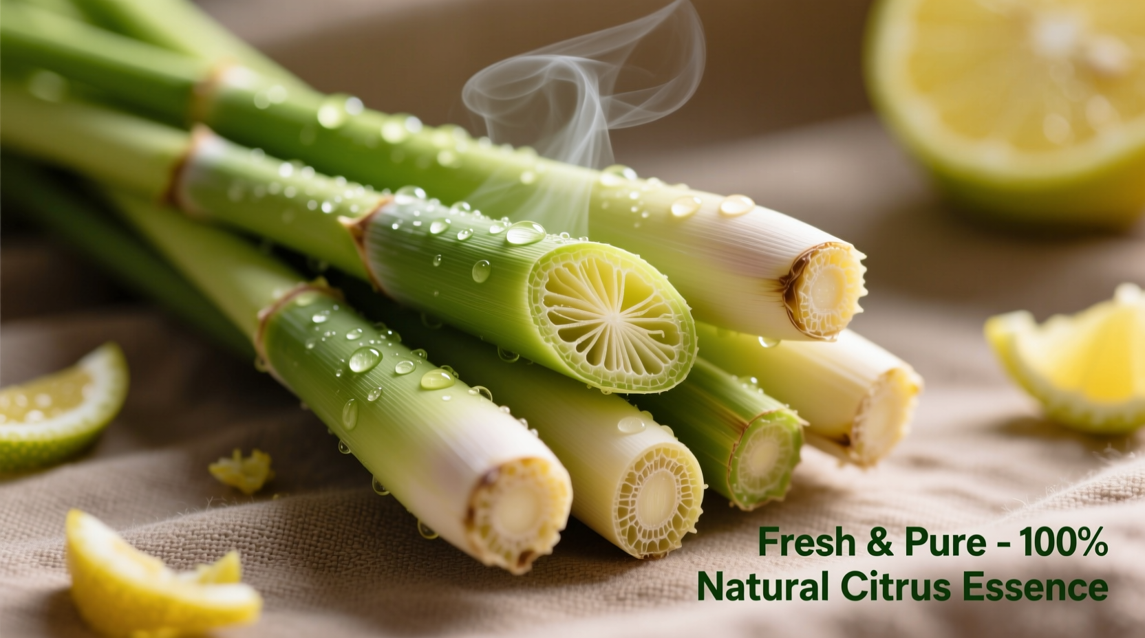 Fresh lemongrass stalks with visible layers and citrus aroma