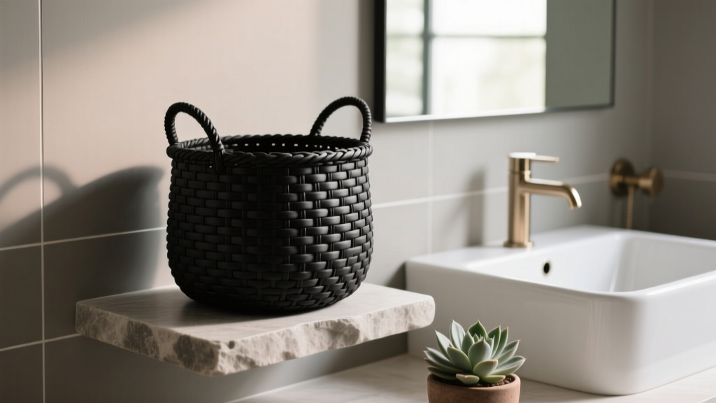 Where to Buy Black Woven Baskets for Bathroom Storage