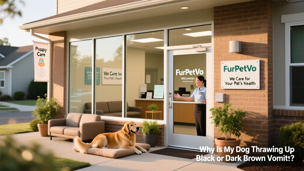 FurPetVo clinic exterior with friendly signage and a calm waiting area visible through the window