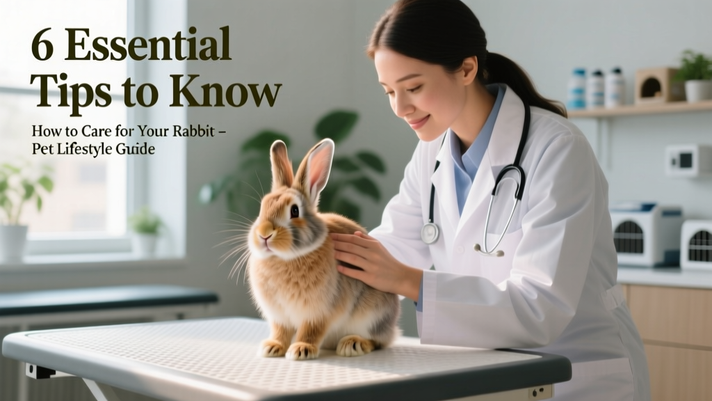 A veterinarian gently examining a rabbit during a wellness checkup