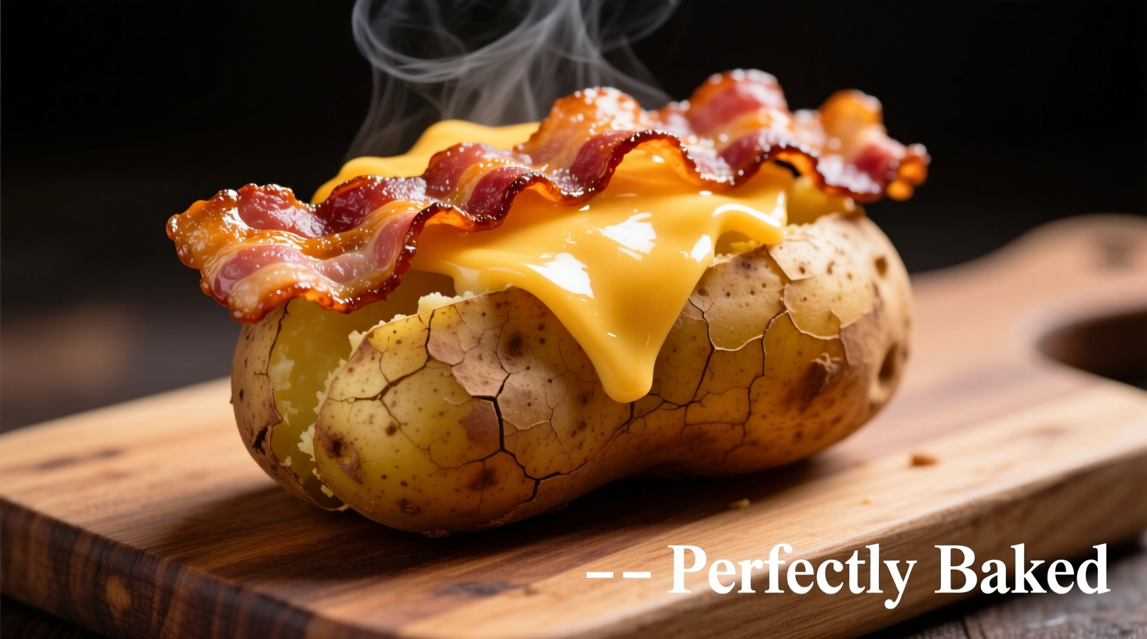 Perfect baked potato with crispy bacon and melted cheese
