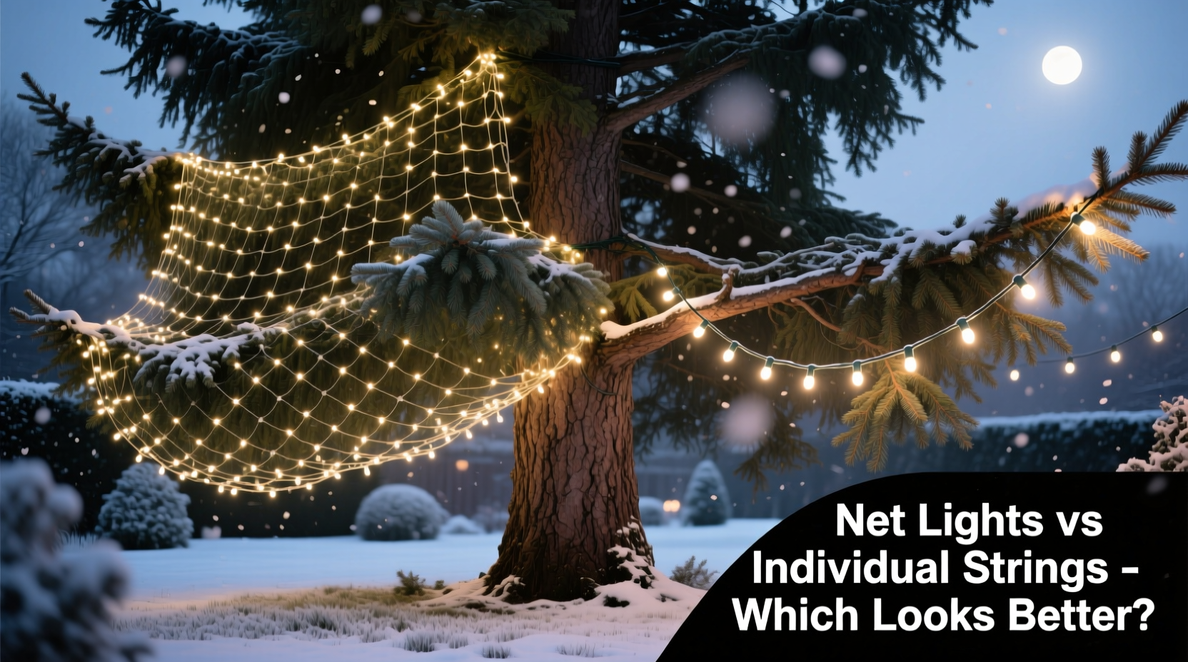 net lights vs individual string placement which looks better on trees