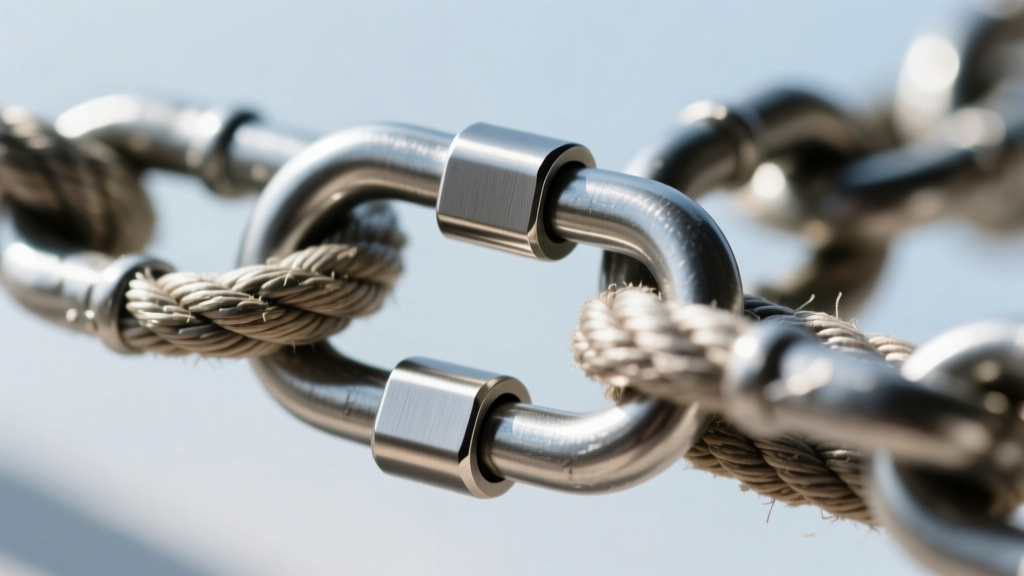 Macro shot of a heavy-duty 10mm stainless steel box clasp with a dual figure-eight safety catch engaged on a thick rope chain.