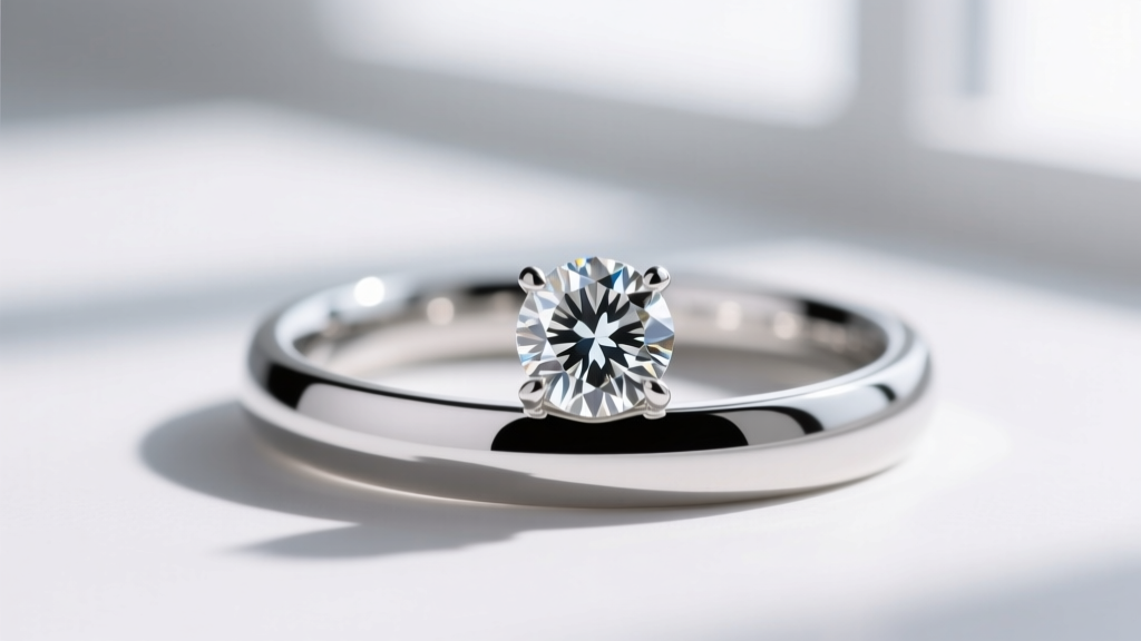 Close-up of a platinum bezel setting securing a lab diamond, highlighting the smooth metal rim protecting the vulnerable girdle