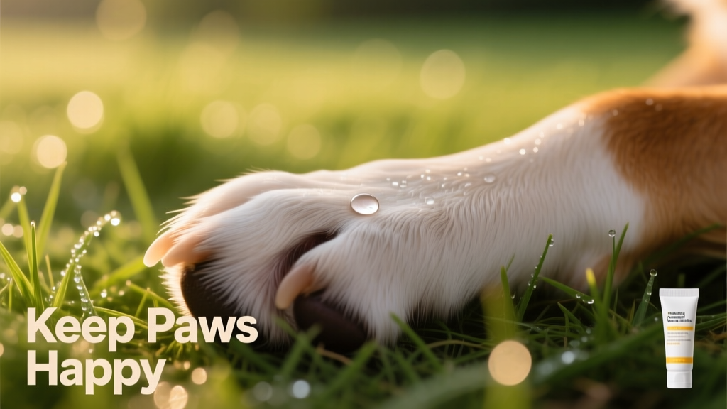 Close-up of healthy, smooth dog paw pads on grass