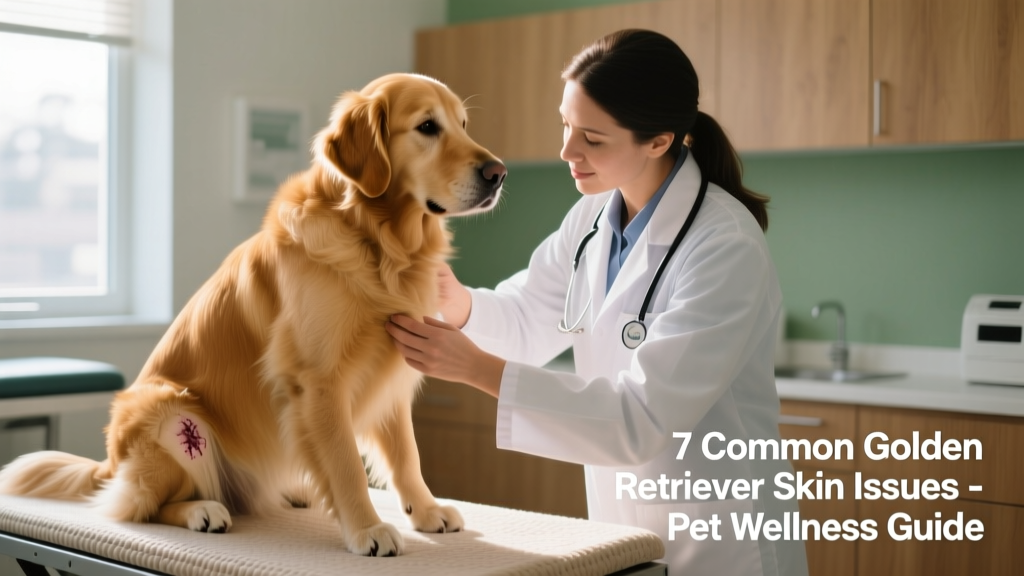 Veterinarian examining a Golden Retriever's skin during a routine checkup