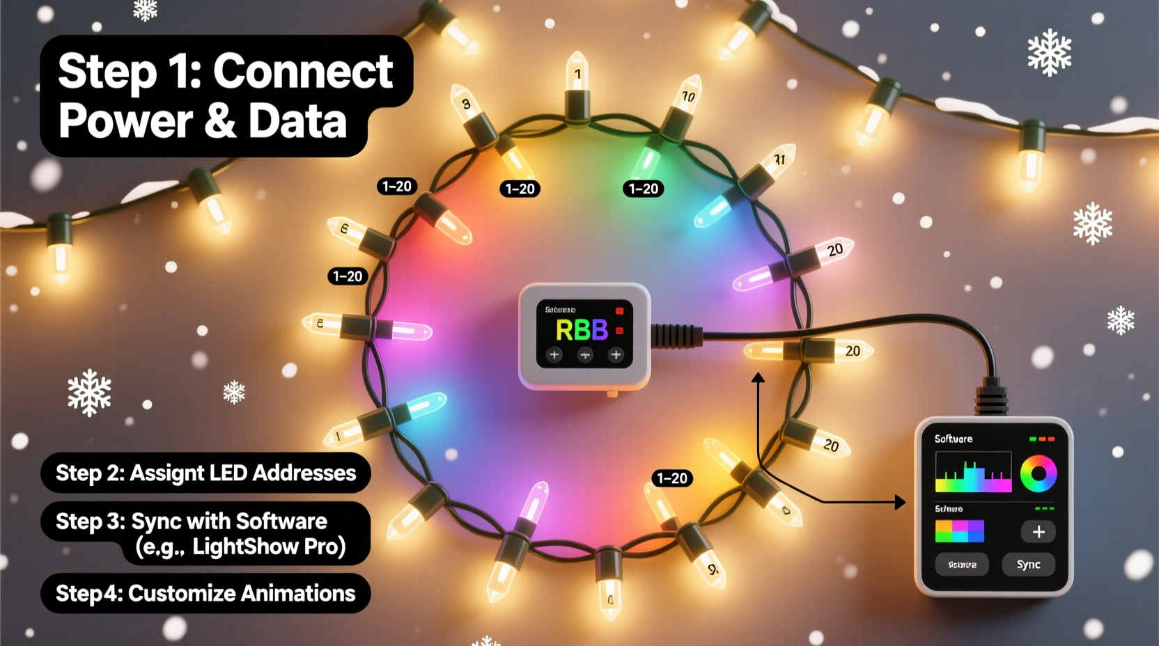 how to set up addressable rgb christmas lights for custom animations