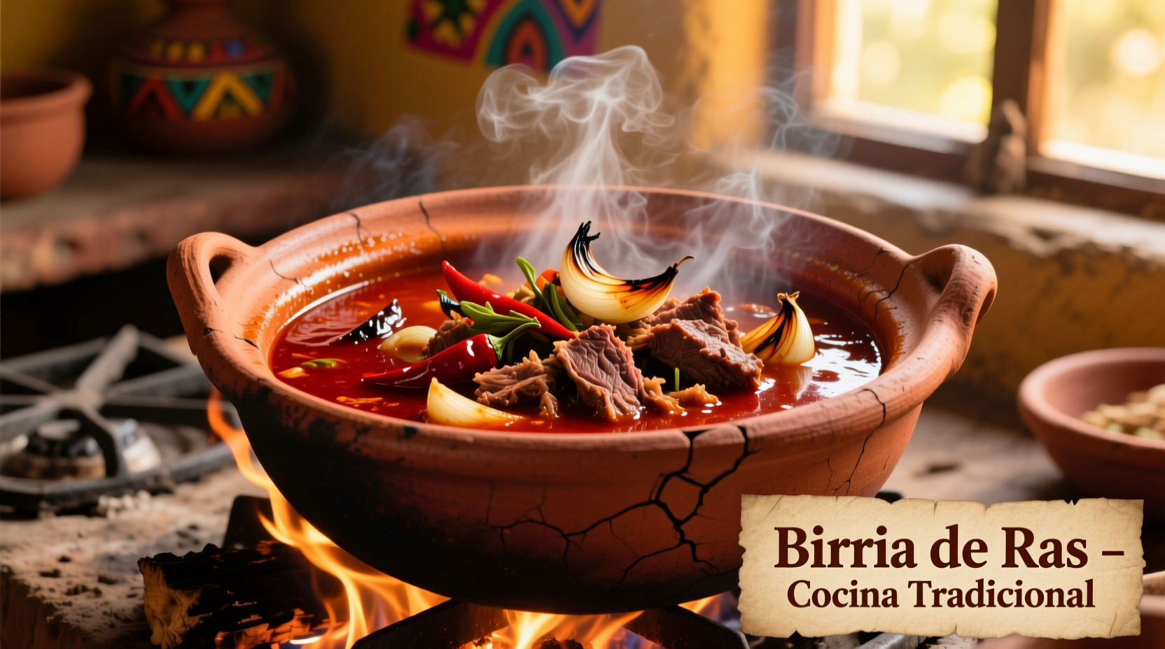 Traditional birria cooking in clay pot