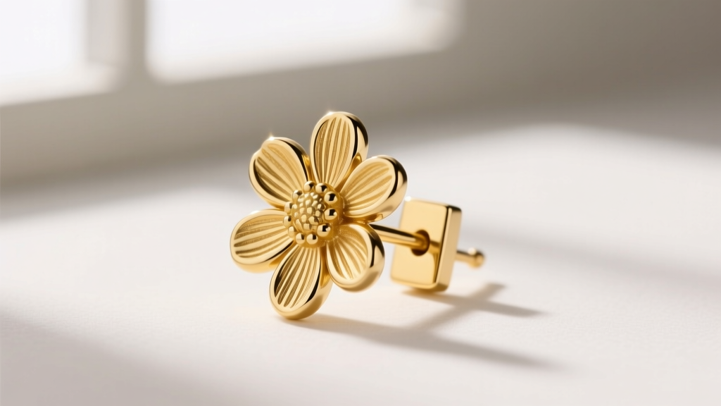 Macro view of a 14k yellow gold James Avery retired daisy drop earring highlighting petal texture and a clean soldered post joint