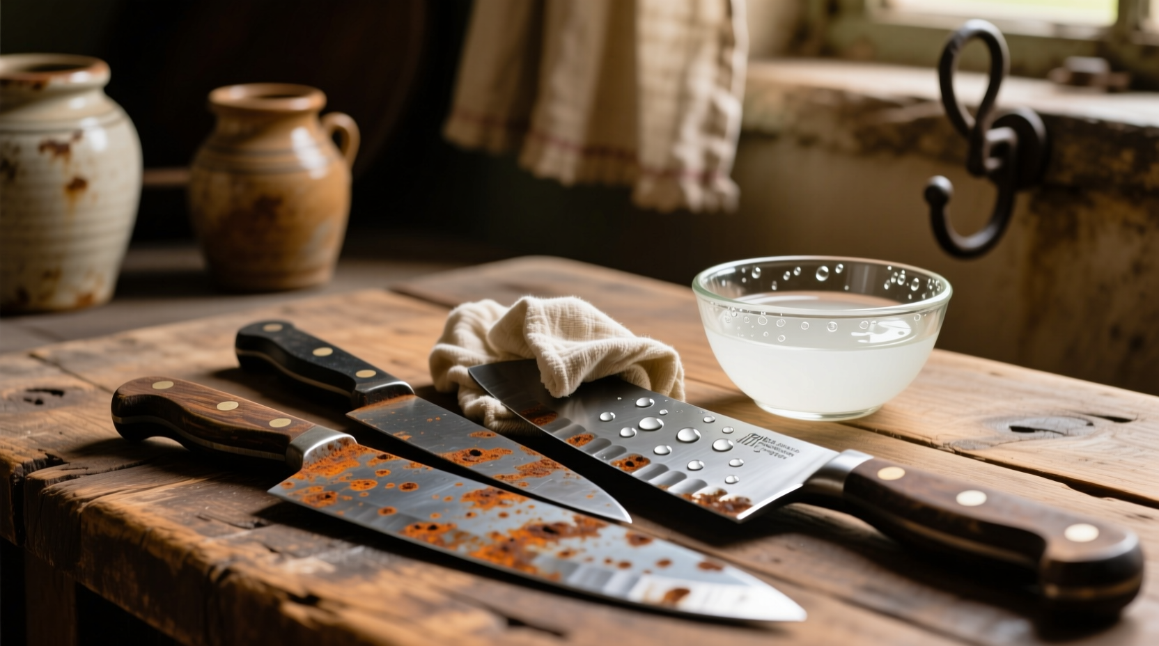 remove rust spots on knives with vinegar