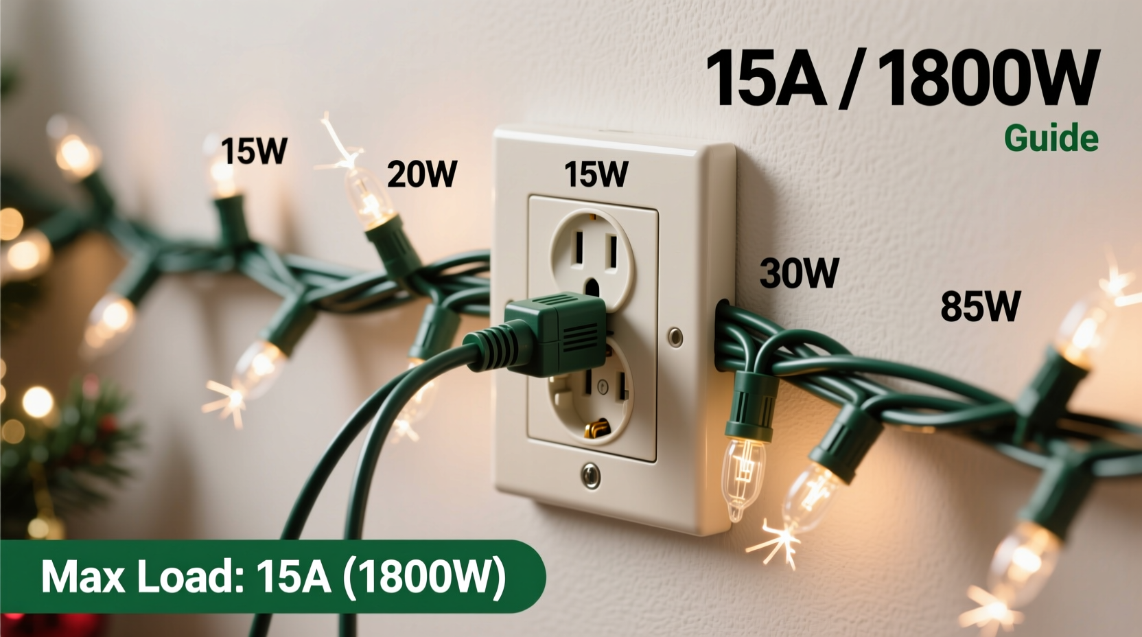 what wattage should your outlet handle when powering multiple christmas light strings