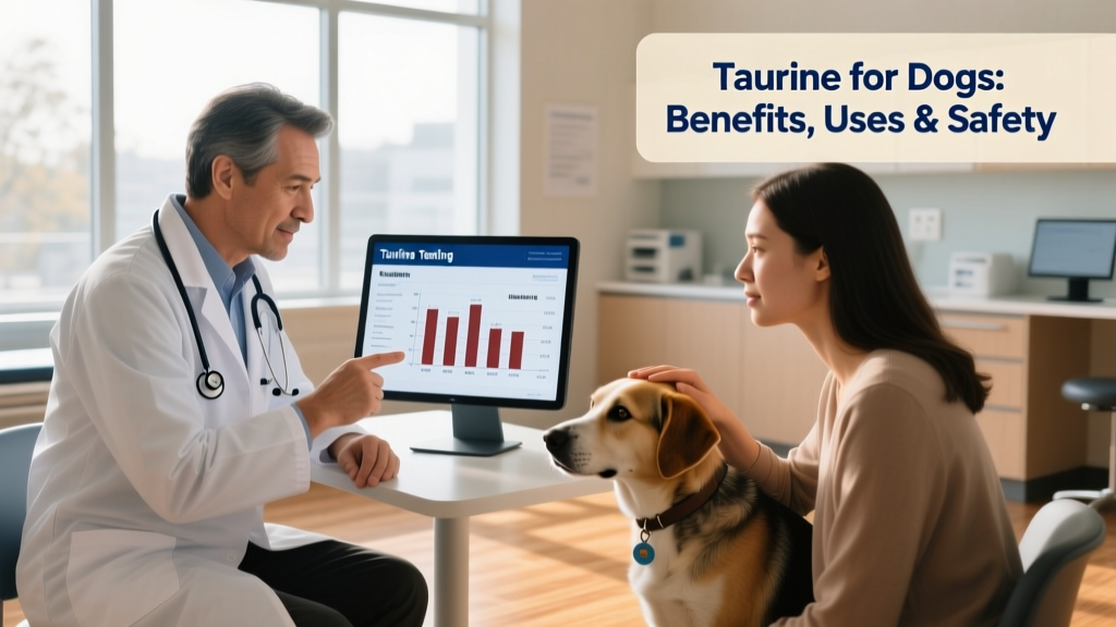 Veterinarian reviewing lab results and discussing taurine testing with a pet owner