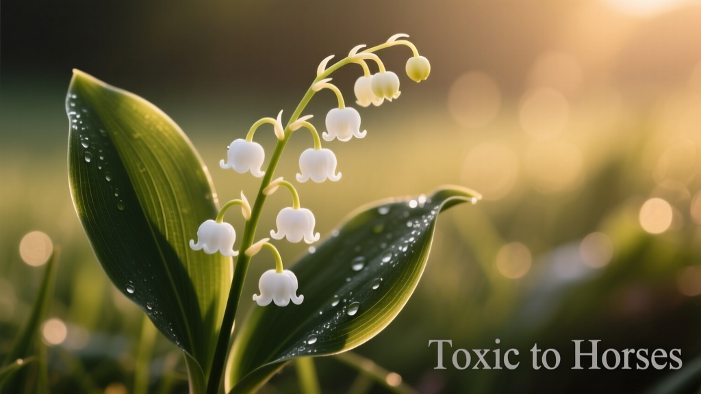 Lily-of-the-valley plant with delicate white bell-shaped flowers and glossy green leaves