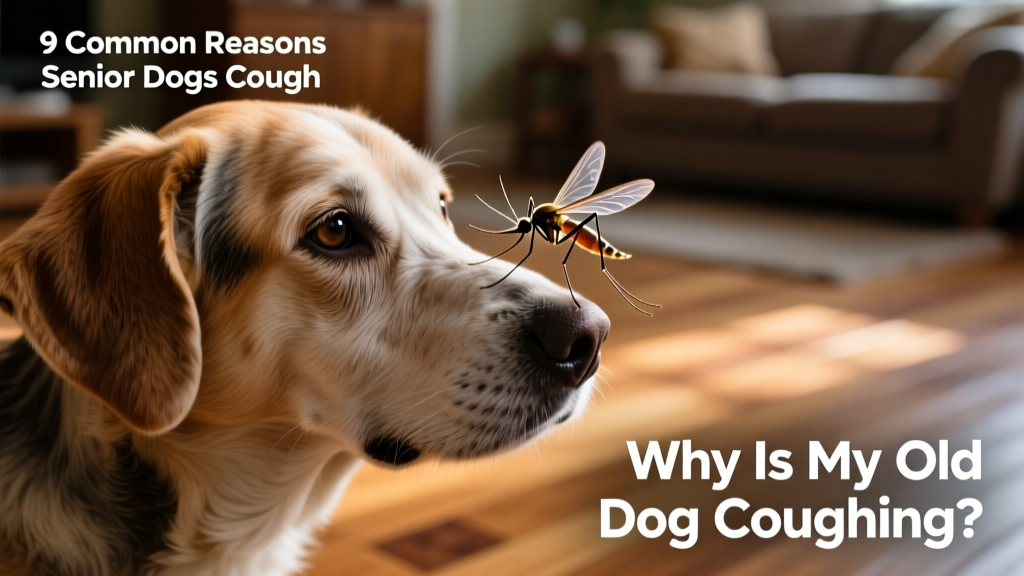 Close-up of a mosquito landing on a dog's ear, illustrating heartworm transmission risk