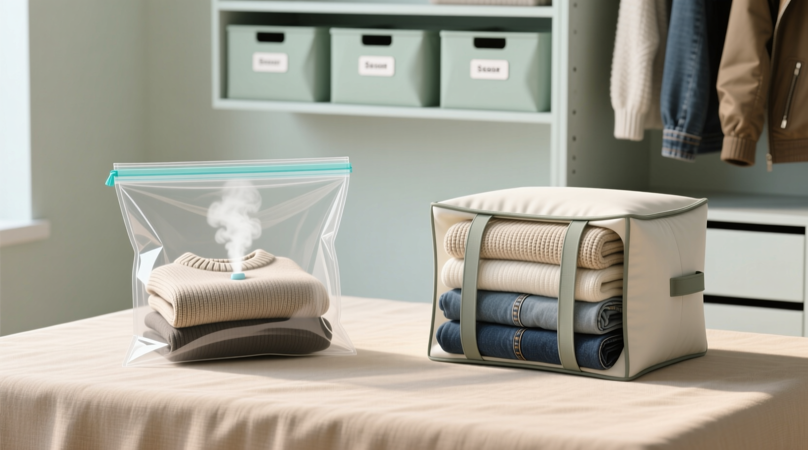 closet organization tips vacuum bags vs compression cubes