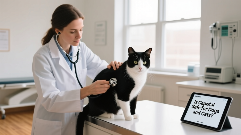 Veterinarian gently examining a calm cat during a routine checkup