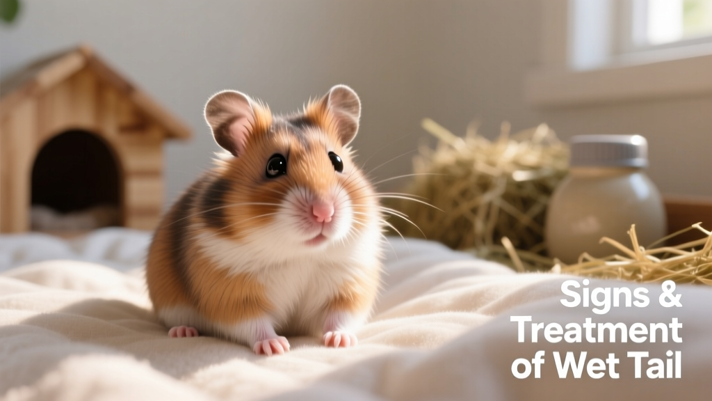 Close-up of a healthy Syrian hamster sitting calmly in clean bedding