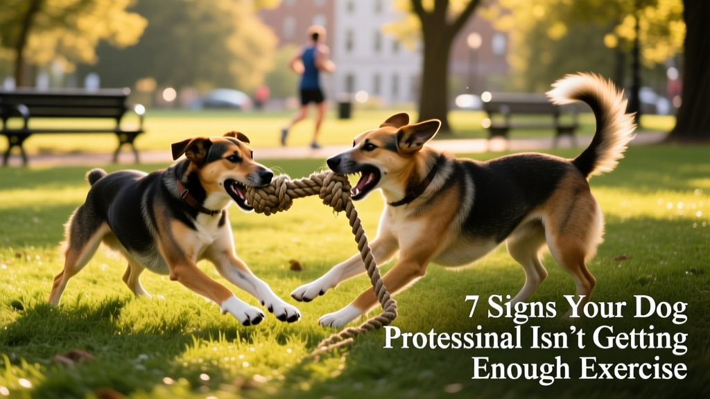 Two dogs playing tug-of-war with a durable rope toy in a grassy park setting