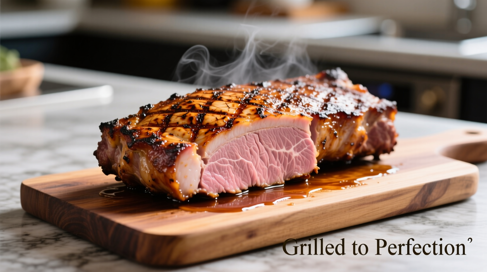 Perfectly grilled pork loin with golden crust and juicy interior