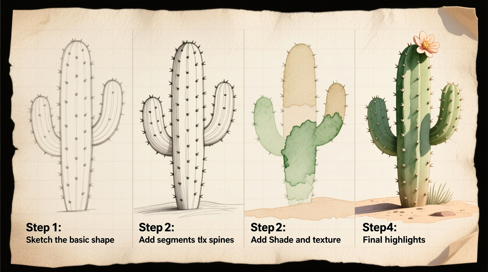 Draw Cactus in 5 Steps | TheHomeSprouts